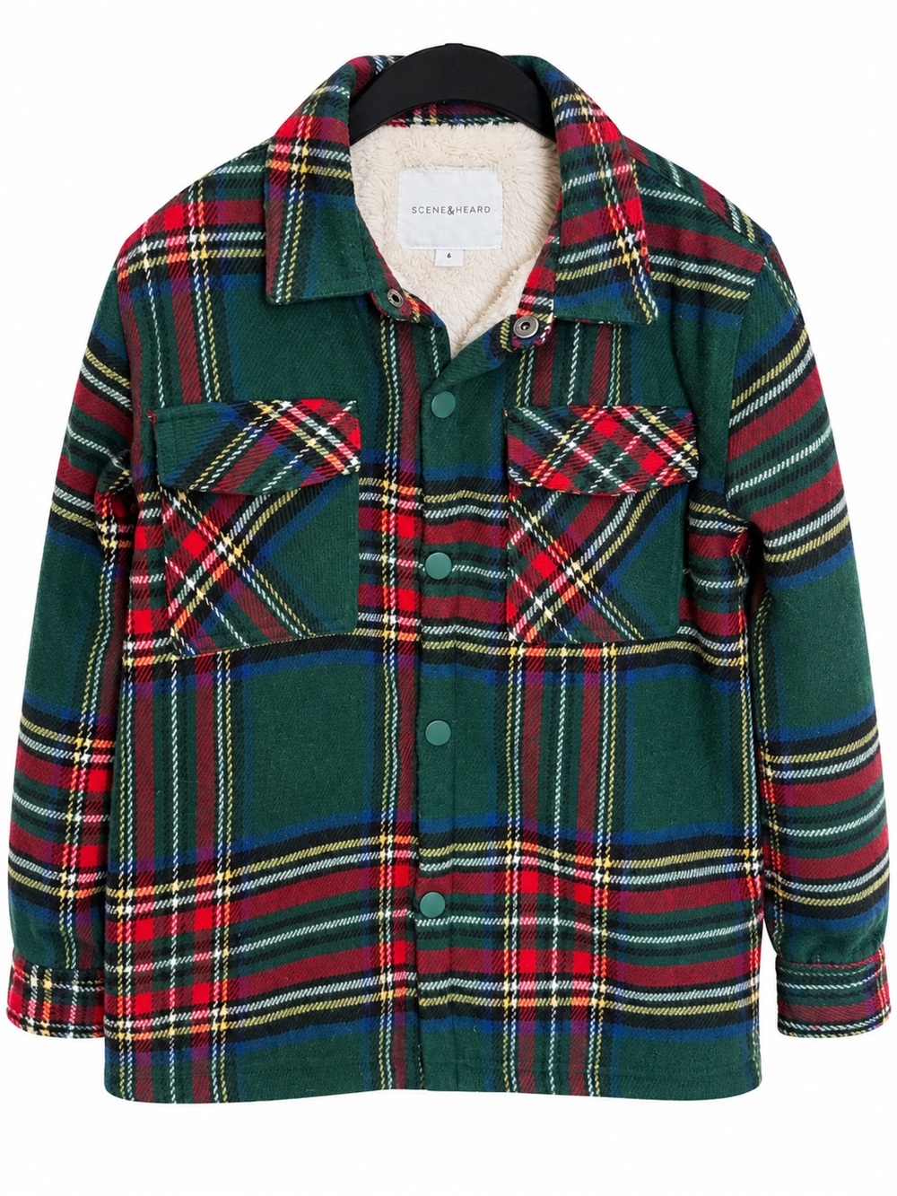 Kids Green Plaid Sherpa-Lined Button-Front Shirt Jacket